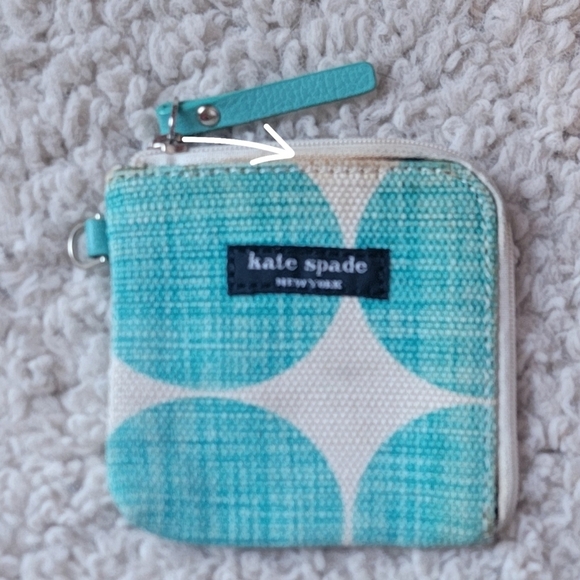 Kate Spade diaper Bag blue & white polka dot Aqua W Changing Pad & Coin Purse